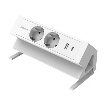 Fellowes contactdoos Power Desk 2, 2 stopcontacten + 1 x USB-A + 1 x USB-C, wit, voor Nederland