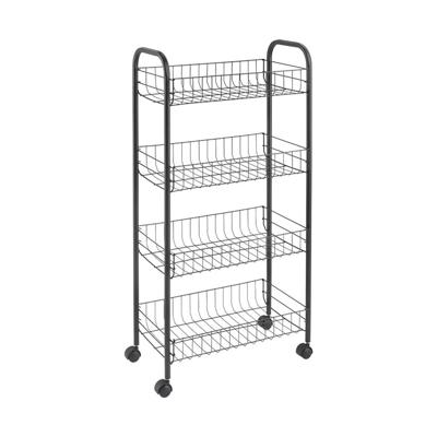 Metaltex ascona trolly met wielen + 4 manden 41x23x84 cm mat zwart/metaal