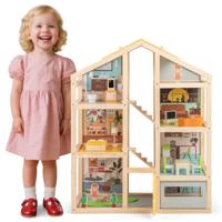 Kinder Houten Poppenhuis met Meubels & Figuren Familie Speelhuis met DIY-droomhuis