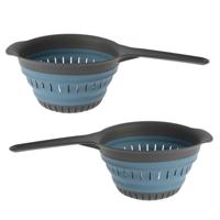 Excellent Houseware opvouwbaar vergiet - 2x - zwart/blauw - 37 x 19 cm - keuken
