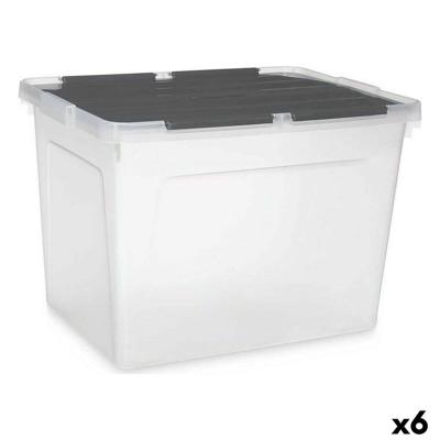 Opbergbak met Deksel Kipit Transparant Antraciet Plastic 48 L (6 Stuks)
