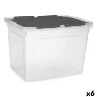 Opbergbak met Deksel Kipit Transparant Antraciet Plastic 48 L (6 Stuks)