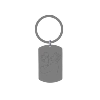 Gepersonaliseerde sleutelhanger met lijntekening – Stainless steel - Zilver