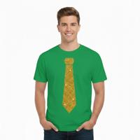 T-shirt met stropdas print goud - heren - groen - feestelijke shirts - glitter - glamour