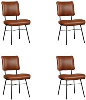 Set van 4 Cognac leren industriële design eetkamerstoelen Solid - Granada leer Savannah (cognac leer)