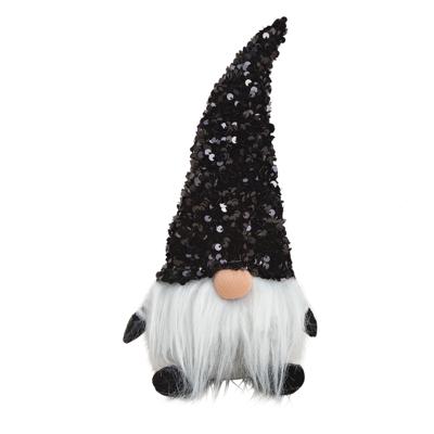 Pluche gnome / dwerg - decoratie pop - knuffel - zwart met glitters - 29 cm - Kerstgnomes