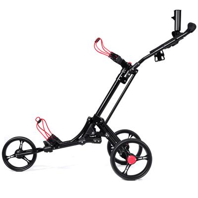 3-Wiel Golftrolley Opvouwbare Golftrolley Eenvoudige Duw- en Trekwagen Zwart