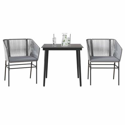 3-delige Tuinset met kussens poly rattan glas grijs