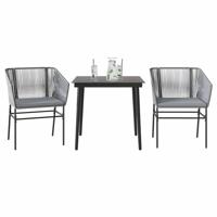3-delige Tuinset met kussens poly rattan glas grijs