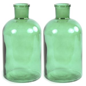 2x Stuks Countryfield Vaas - mintgroen - glas - apotheker fles vorm - D14 x H27 cm