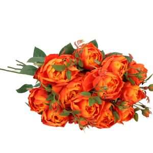 Kunstbloemen boeket roos Ariana - 8x - oranje - 73 cm - kunststof steel - decoratie bloemen