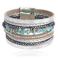 Zilverkleurige dames armband Boho met blauw natuursteen