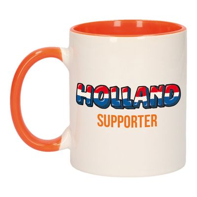 Holland supporter popart mok/ beker oranje wit 300 ml Holland supporter popart mok/ beker oranje wit 300 ml