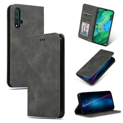Retro huid voelen Business magnetische horizontale Flip lederen case voor Huawei Nova 5/Nova 5 Pro (donkergrijs)