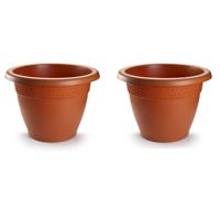 Plasticforte Plantenpot - 2x stuks - terracotta bruin - 45x38 cm - bloempot - kunststof - rond