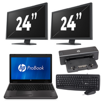 HP ProBook 6560b - Intel Core i3-2e Generatie - 15 inch - 8GB RAM - 240GB SSD - Windows 10 + 2x 24 inch Monitor