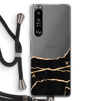 Gouden marmer: Sony Xperia 1 III Transparant Hoesje met koord
