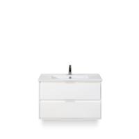 Porto Badmeubelset 90 cm - Wit Hoogglans - Keramische Wastafel Wit Slim