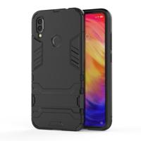 Schokbestendige PC + TPU Case voor XiaoMi RedMi Note 7 met houder (zwart)