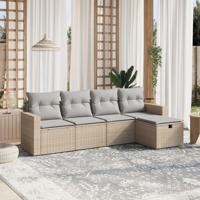 5-delige Loungeset met kussens poly rattan gemengd beige
