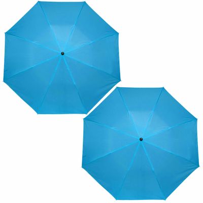 2x stuks kleine opvouwbare paraplus lichtblauw 93 cm