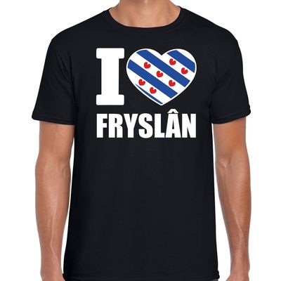 Zwart I love Fryslan t-shirt heren Zwart I love Fryslan t-shirt heren