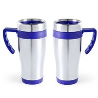 2x stuks rVS thermosbeker/warm houd koffiebeker blauw 500 ml - thumbnail