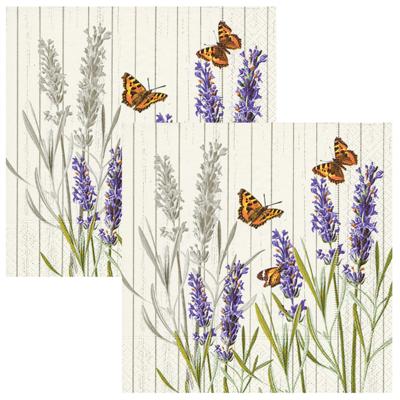 Paperdesign Servetten Vlinders en Lavendel - 40x stuks - 3 laags - 33 x 33 cm - bloemen - lentefeest