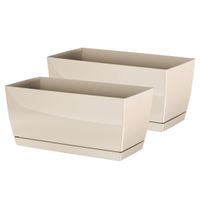 Set van 2x stuks plantenpotten/bloempotten kunststof glanzend creme/beige 24 x 12 x 11 cm