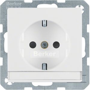 Berker Q.1 stopcontact met randaarde, tekstveld, kinderbeveiliging en schroefklemmen enkel polarwit