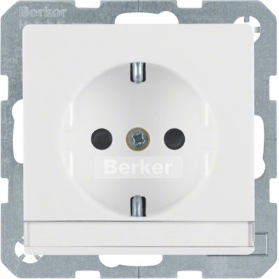 Berker Q.1 stopcontact met randaarde, tekstveld, kinderbeveiliging en schroefklemmen enkel polarwit