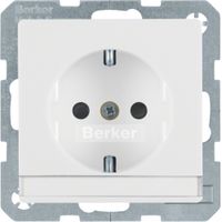 Berker Q.1 stopcontact met randaarde, tekstveld, kinderbeveiliging en schroefklemmen enkel polarwit
