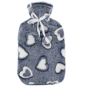 Warmwaterkruik 2 liter met zachte fleece hoes grijs/hartjes   -