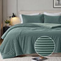 Dekbedovertrek Summer Teddy Rib - Tweepersoons (200x220 cm) - Groen Microvezel - Dessin: Strepen - Fresh and Co - Dekbed-Discounter.nl