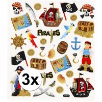 3x velletjes Piraten stickers met glitter   -