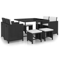 9-delige Tuinset met kussens poly rattan zwart