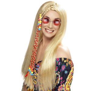 Lange blonde hippie pruik voor dames