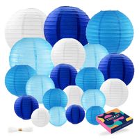 Fissaly® 20 Stuks Lampionnen Set Versiering Blauw & Wit – Feest Decoratie – Verjaardag, Babyshower & Gender Reveal - thumbnail