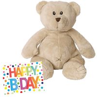 Pluche knuffel Happy Horse knuffelbeer 55 cm met Happy Birthday wenskaart - thumbnail