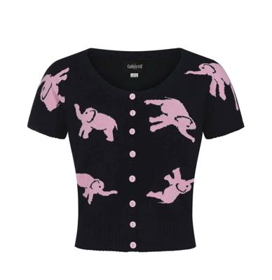 Collectif Minnie Tipsy Elephants Cardigan Black / Pink-XXL