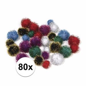 Hobby knutselen pompons - dia 25 mm - 80x stuks - metalic gekleurd mix - creatieve artikelen