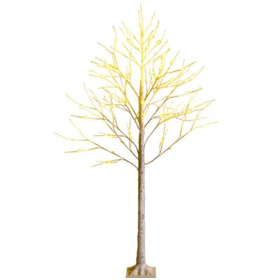 180 cm Kunstmatige Berkenboom met 48 Warmwitte LED-Lampjes voor Kerst Wit