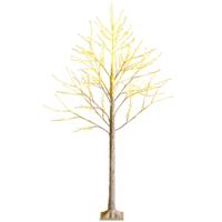 180 cm Kunstmatige Berkenboom met 48 Warmwitte LED-Lampjes voor Kerst Wit