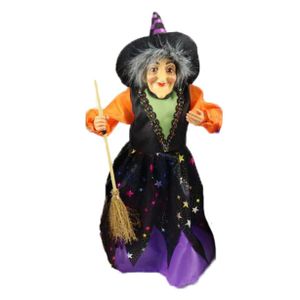 Creation decoratie heksen pop - staand - 35 cm - zwart/paars - Halloween versiering   -