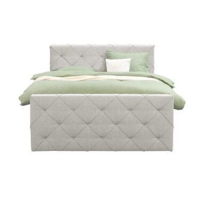 Boxspring met voetbord Liv geruit - ecru - 140x200 cm - slanke poot - Leen Bakker