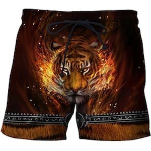 Voor heren Boardshorts Zwemshorts Lange zwembroeken Zomer korte broeken Strandshorts Zak Trekkoord Elastische taille Tijger Brief Sneldrogend Buiten Feestdagen Uitgaan Hawaii Boho 1 2 Lightinthebox