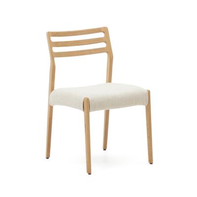 Kave Home Eetkamerstoel 'Cudia' Eikenhout en chenille, kleur Naturel