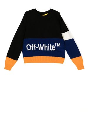 Off-White Kids pull à empiècements en intarsia - Noir