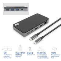 ACT USB-C 4K MST dockingstation voor 2 HDMI-monitoren, Ethernet, USB-C, 3x USB-A, PD passthrough en 1 meter lange afneembare USB-C-kabel - thumbnail