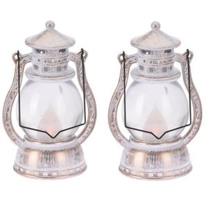 2x Zilver/witte lantaarn decoratie 12 cm vlam LED op batterij